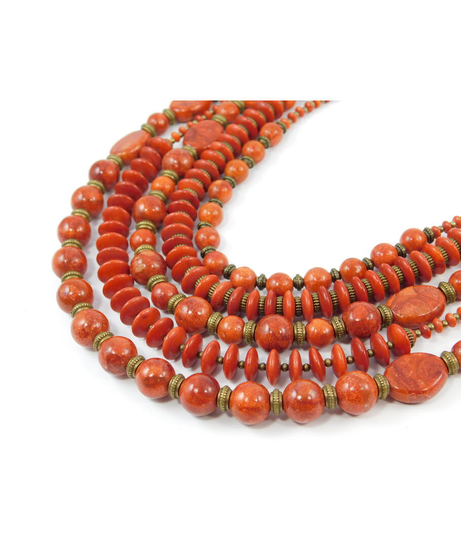 Exclusive necklace "Bell" Sponge coral, rondel, 5 rows