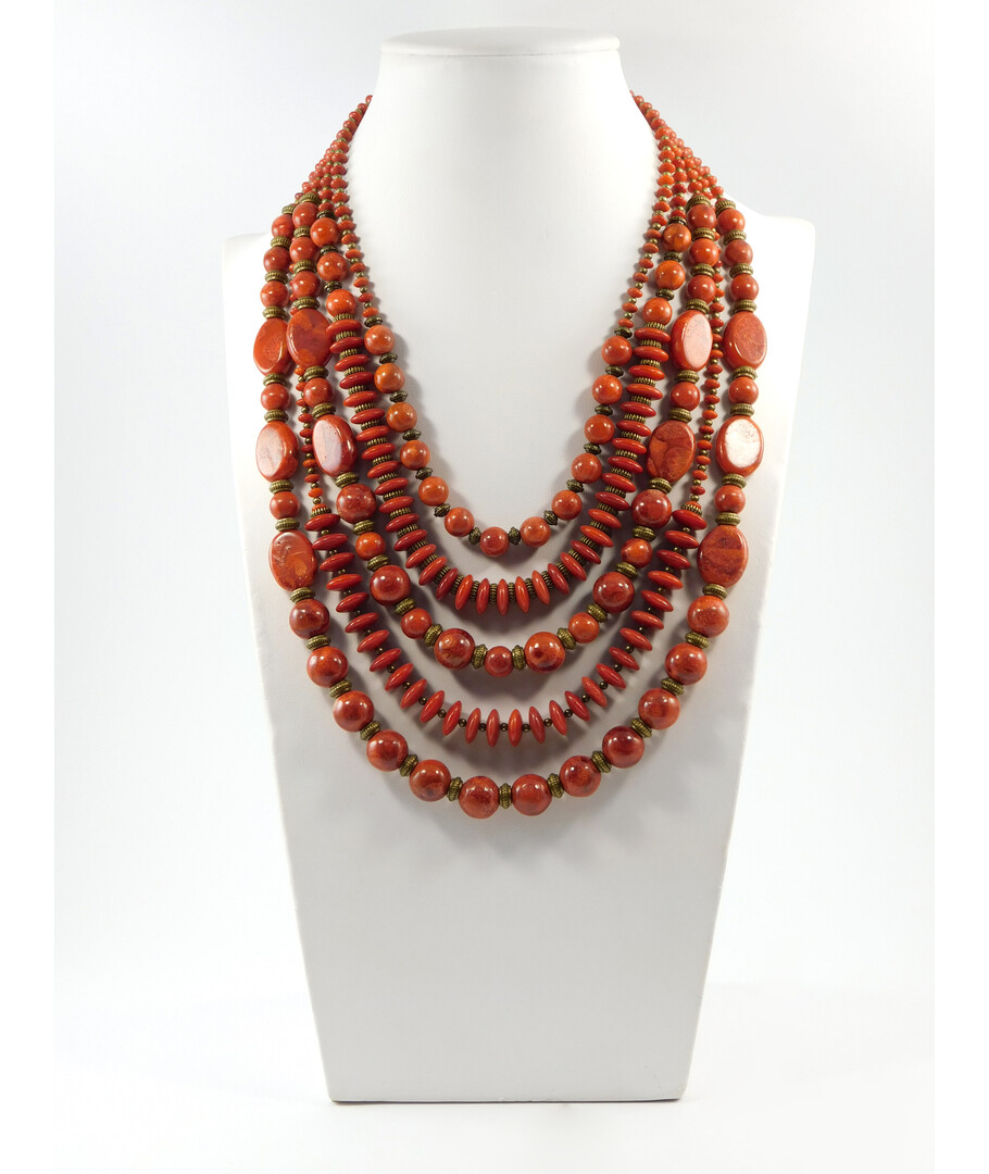 Exclusive necklace "Bell" Sponge coral, rondel, 5 rows