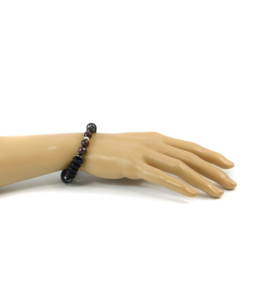 Bracelet Garnet facet, Shungite, Hematite rondel, silver