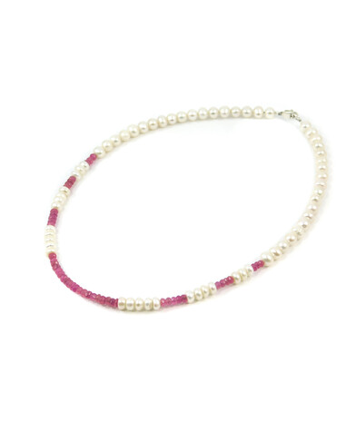 Exclusive necklace "Penelope" Ruby rondel, Pearls, rondel, silver