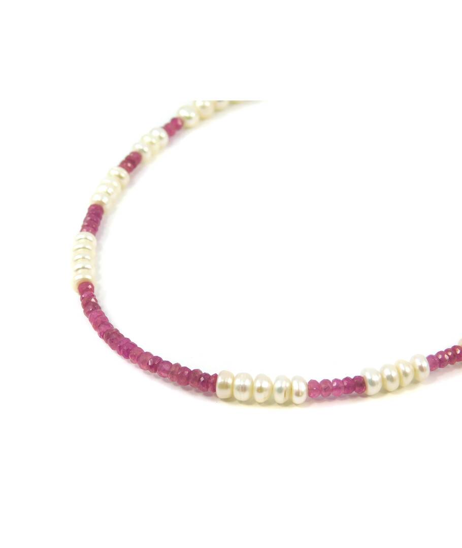 Exclusive necklace "Penelope" Ruby rondel, Pearls, rondel, silver