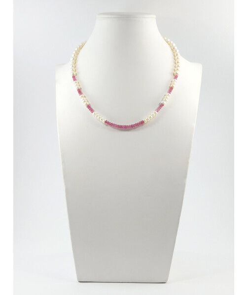 Exclusive necklace "Penelope" Ruby rondel, Pearls, rondel, silver