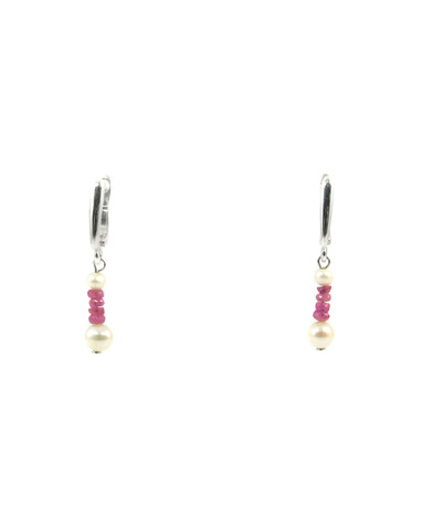 Exclusive earrings "Penelope" Ruby rondel, Pearls, silver