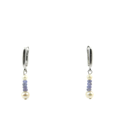 Exclusive earrings "Penelope" Tanzanite rondel, Pearls, silver