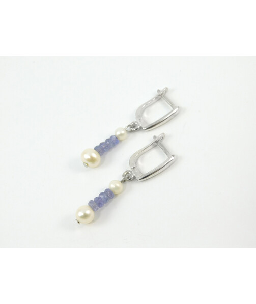 Exclusive earrings "Penelope" Tanzanite rondel, Pearls, silver