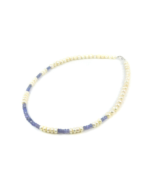 Exclusive necklace "Penelope" Tanzanite rondel, Pearls, rondel, silver