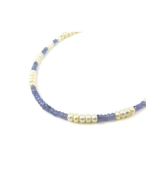 Exclusive necklace "Penelope" Tanzanite rondel, Pearls, rondel, silver