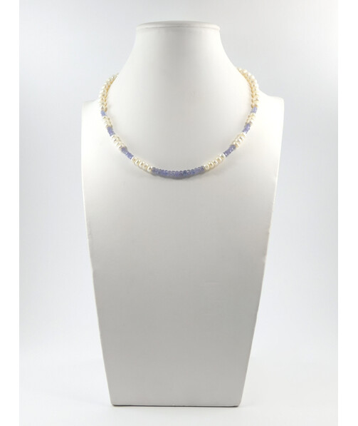 Exclusive necklace "Penelope" Tanzanite rondel, Pearls, rondel, silver