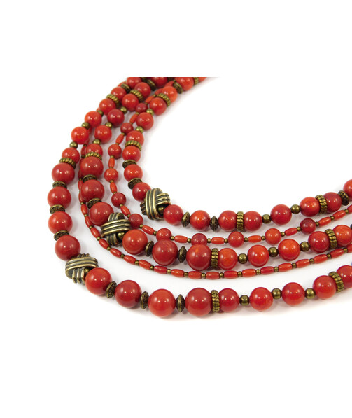 Exclusive necklace "Volodymyr" Coral, rice, 5 rows