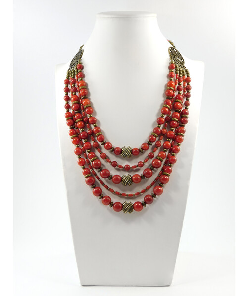 Exclusive necklace "Volodymyr" Coral, rice, 5 rows