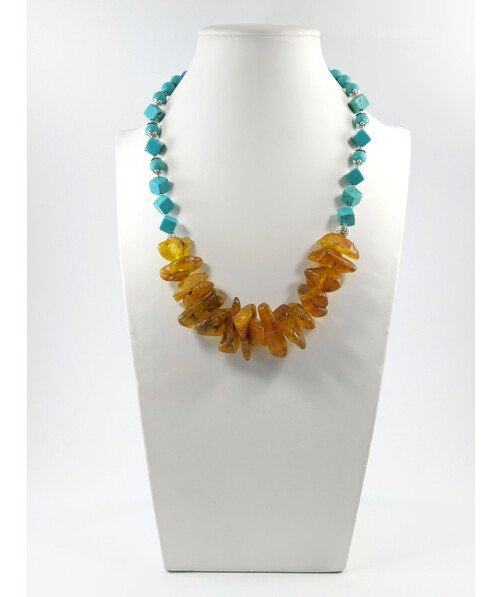 Exclusive necklace "Celis" Amber crumb, Turquoise, cube