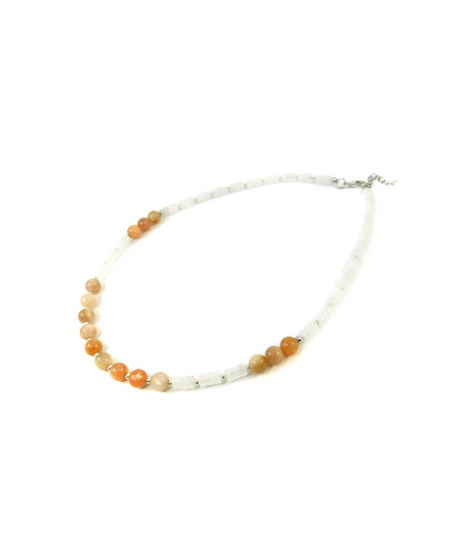 Exclusive necklace "Malta" Sun stone, Rose quartz rondel