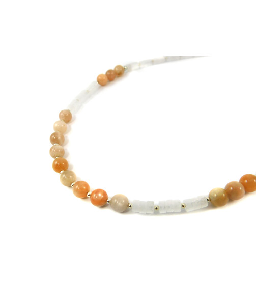 Exclusive necklace "Malta" Sun stone, Rose quartz rondel