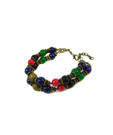 Exclusive bracelet "Hutsul motifs" Shungite, chrysoprase, lapis lazuli, coral, 2 rows