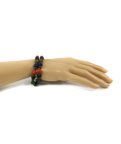 Exclusive bracelet "Hutsul motifs" Shungite, chrysoprase, lapis lazuli, coral, 2 rows