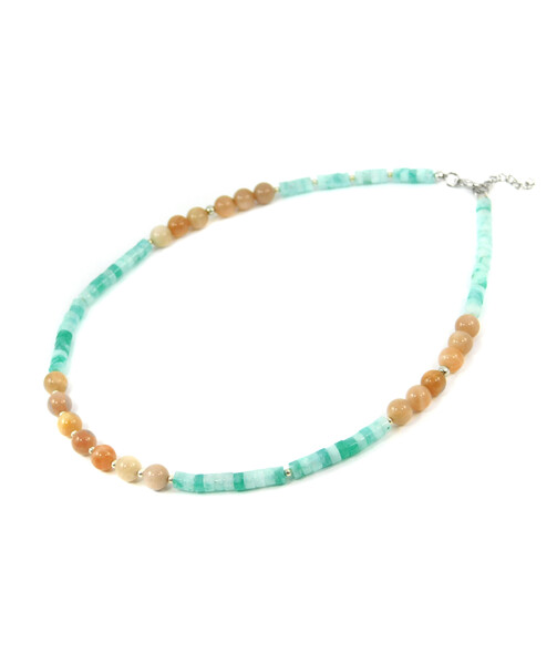 Exclusive necklace "Malta" Sun stone, Amazonite rondel