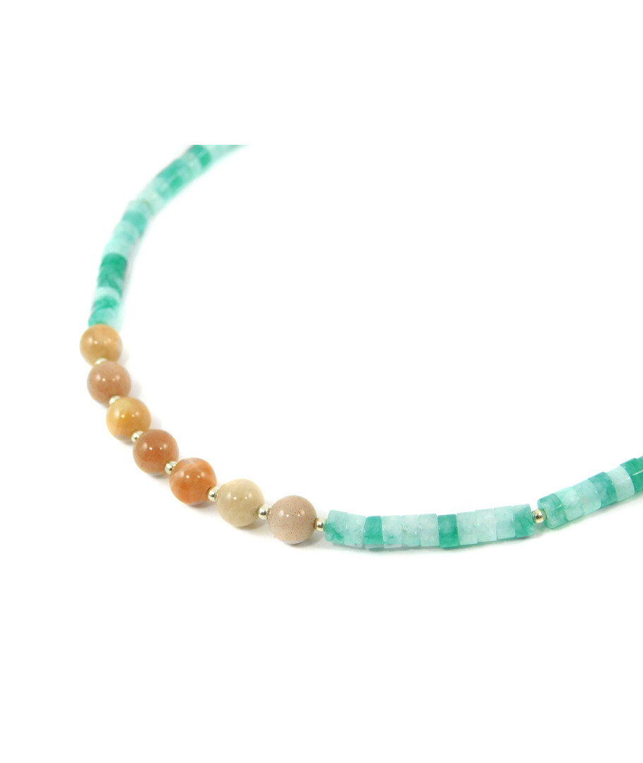 Exclusive necklace "Malta" Sun stone, Amazonite rondel