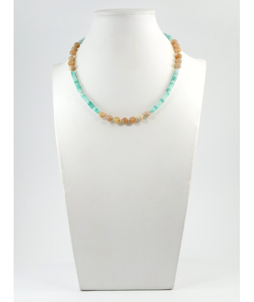 Exclusive necklace "Malta" Sun stone, Amazonite rondel