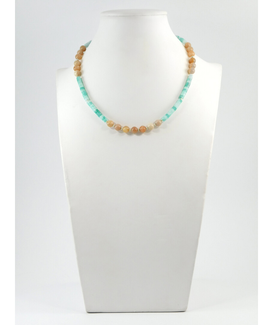 Exclusive necklace "Malta" Sun stone, Amazonite rondel