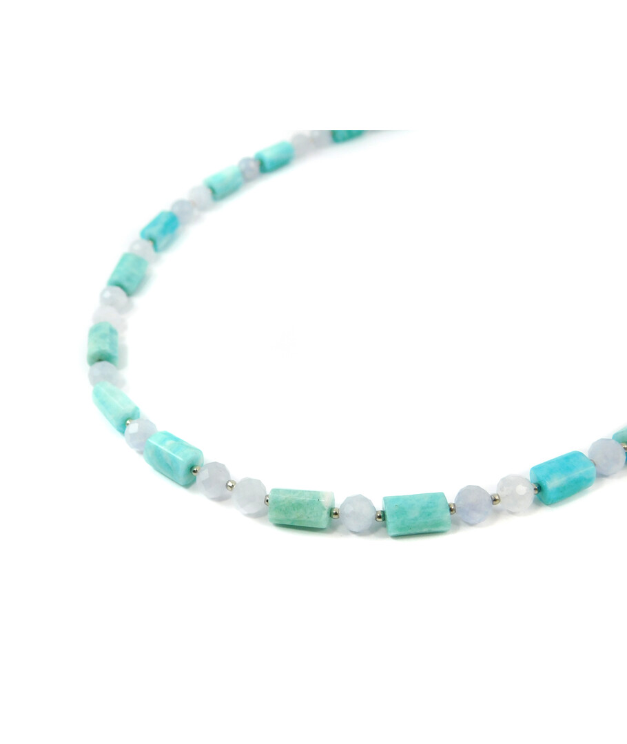 Exclusive necklace "Berta" Amazonite barrel, Quartz facet