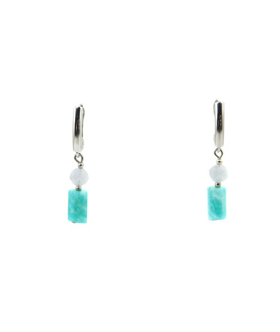 Exclusive earrings "Berta" Amazonite barrel, Quartz facet