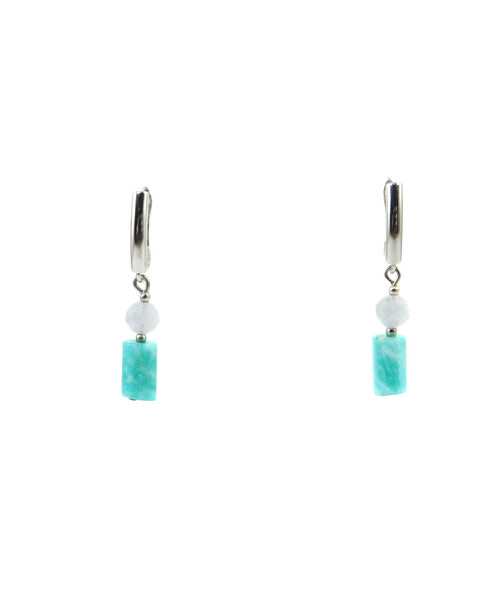 Exclusive earrings "Berta" Amazonite barrel, Quartz facet