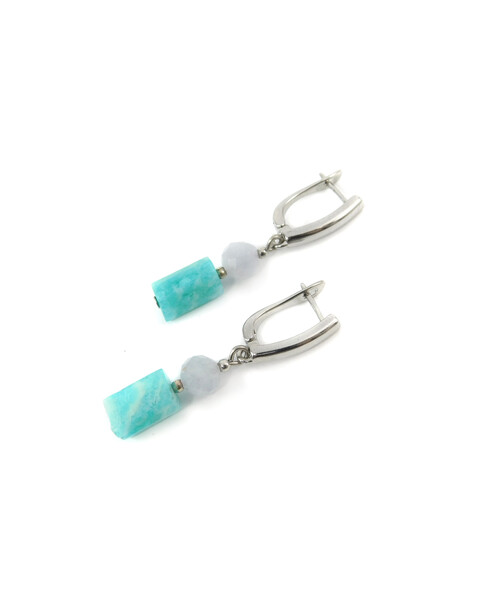 Exclusive earrings "Berta" Amazonite barrel, Quartz facet