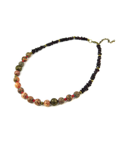 Exclusive necklace "Ferikha" Jasper, Coral rondel, Pomegranate crumb