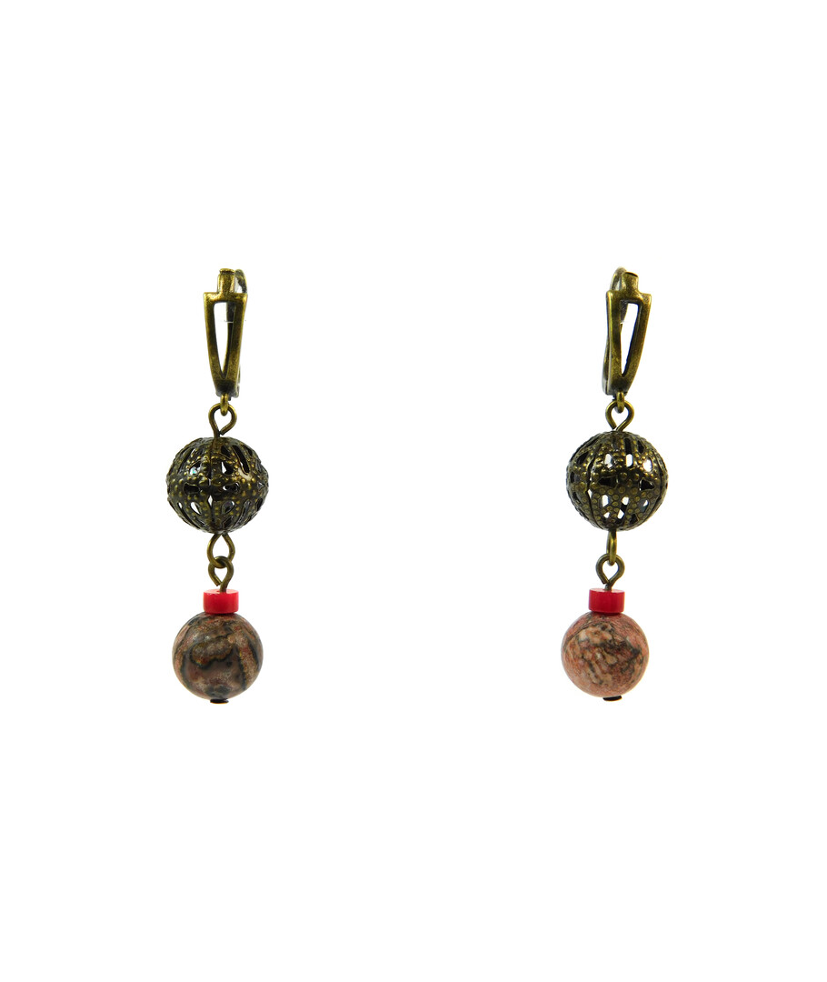 Exclusive earrings "Ferikha" Jasper, Coral rondel