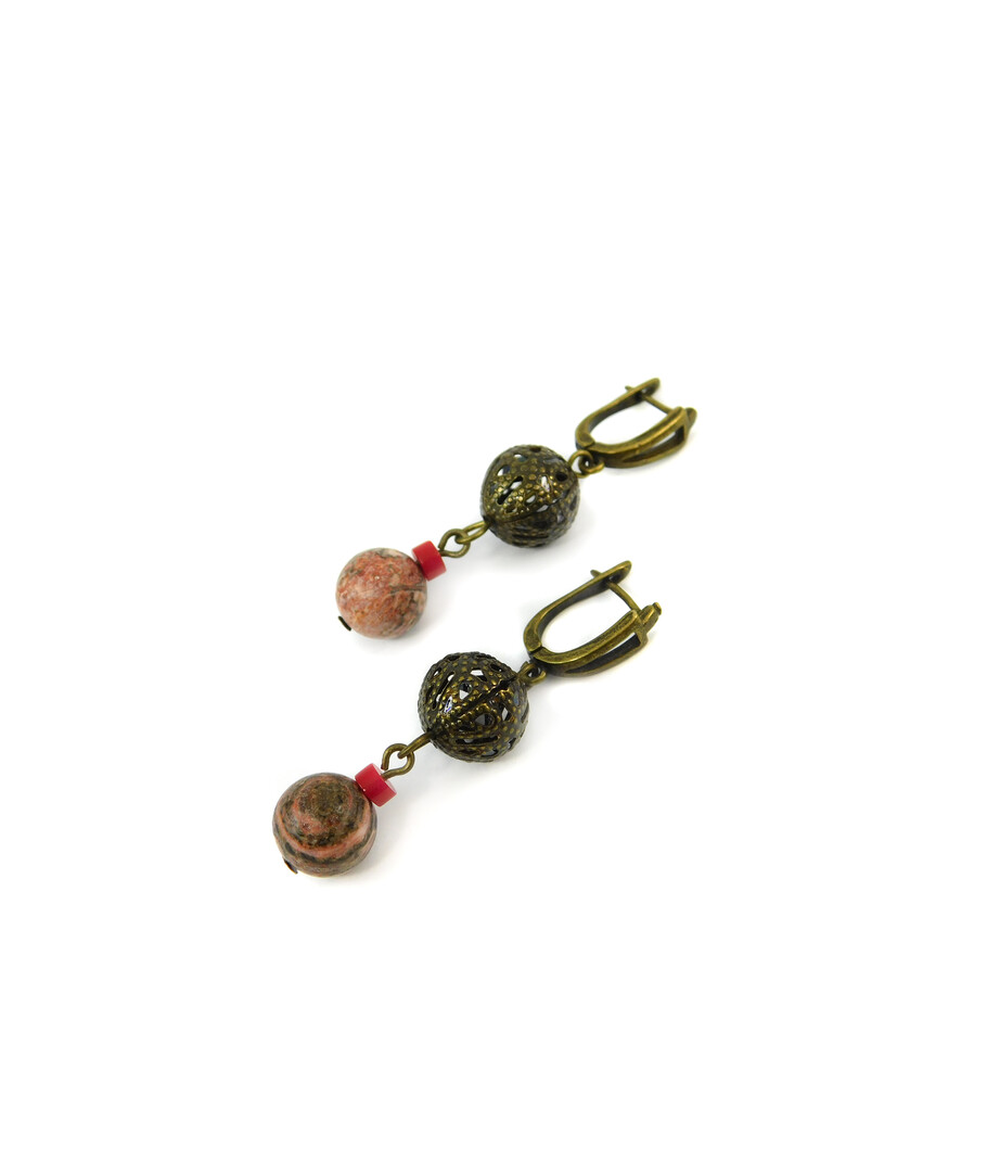 Exclusive earrings "Ferikha" Jasper, Coral rondel