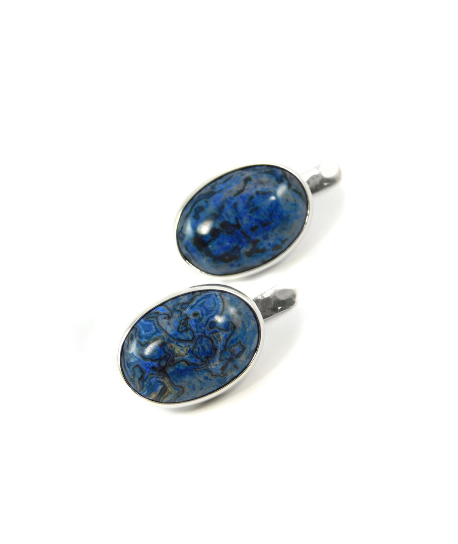 Blue agate earrings, silver