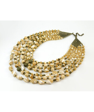 Exclusive necklace "Caramel Melody" mother-of-pearl, ball, oval, 7 rows