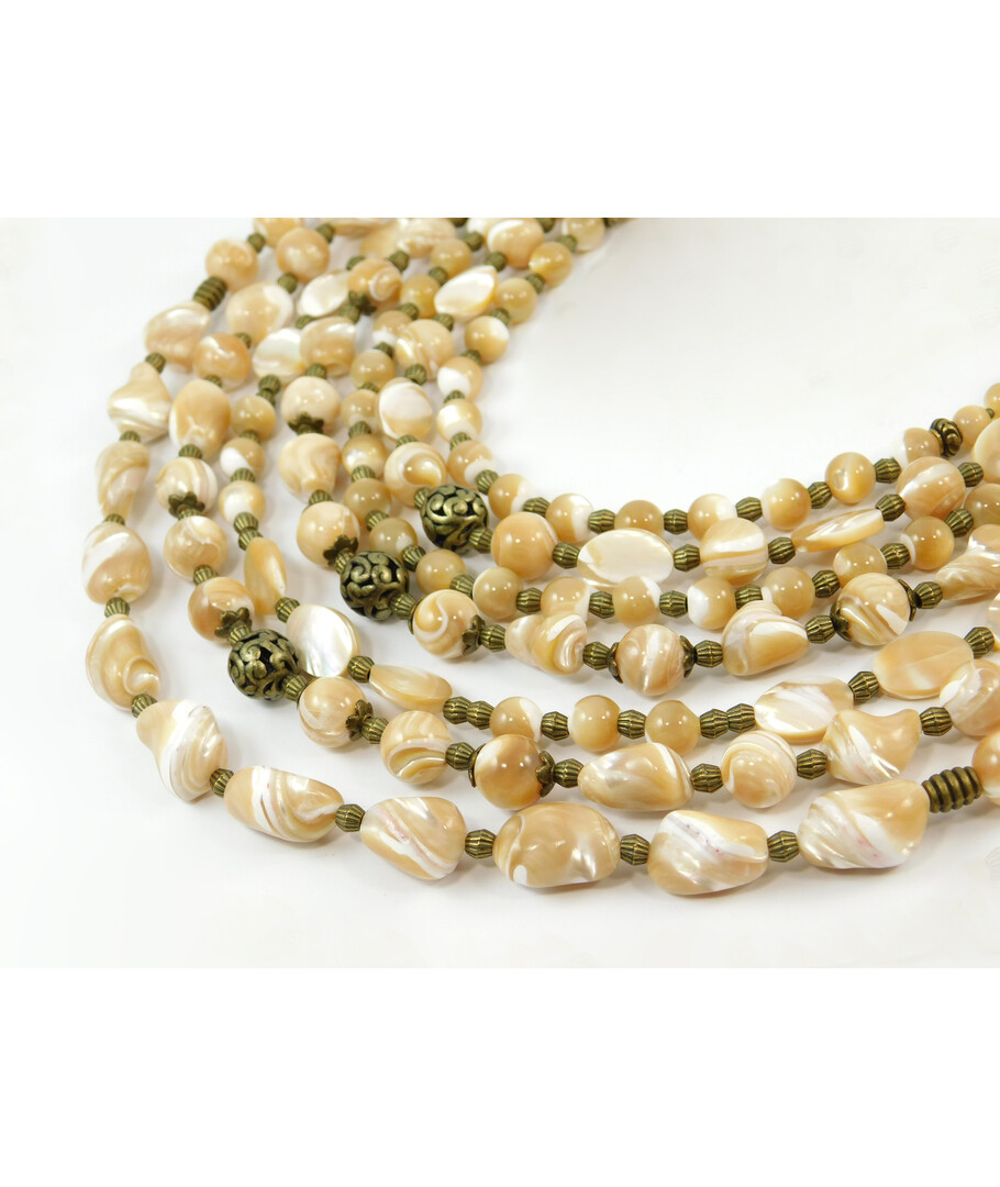 Exclusive necklace "Caramel Melody" mother-of-pearl, ball, oval, 7 rows