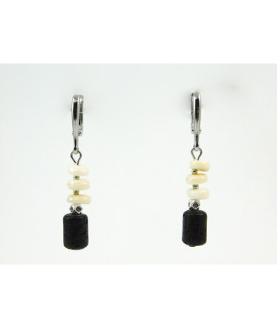 Exclusive earrings "Evelina" Lava barrel, Mother of pearl rondel