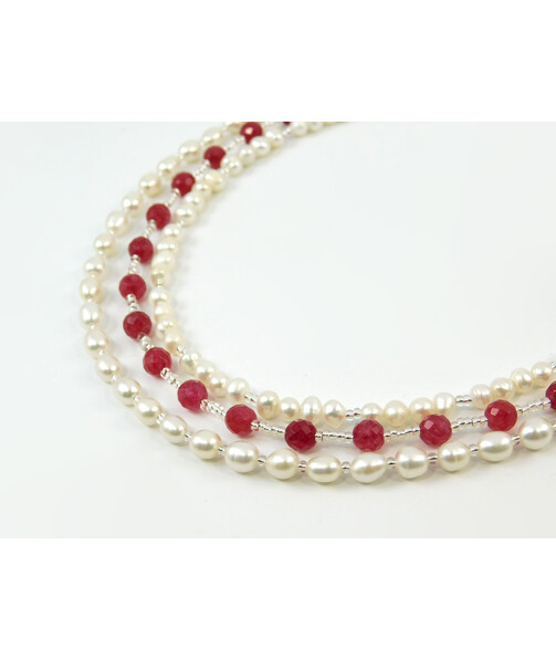 Exclusive necklace "Ellie" Pearls, rice, Quartz facet