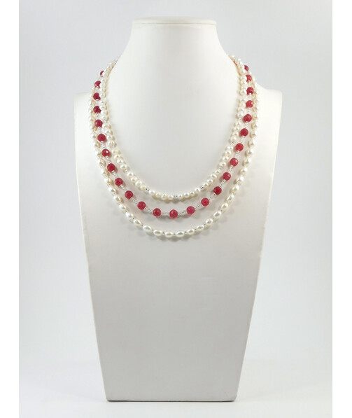 Exclusive necklace "Ellie" Pearls, rice, Quartz facet