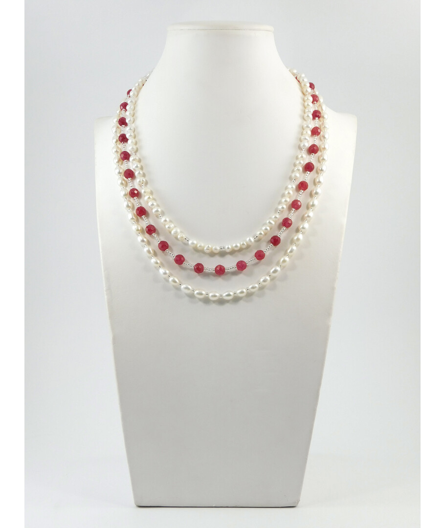 Exclusive necklace "Ellie" Pearls, rice, Quartz facet