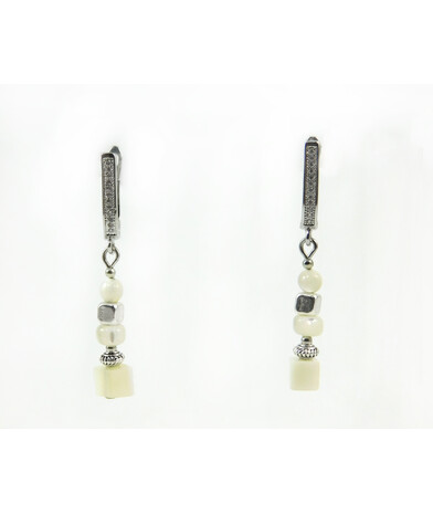 Exclusive earrings "Jessica 3" Mother-of-pearl, cube, rondel