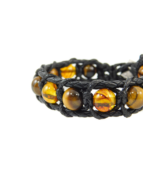 Exclusive leather bracelet "Arrest" Amber, Tiger's eye