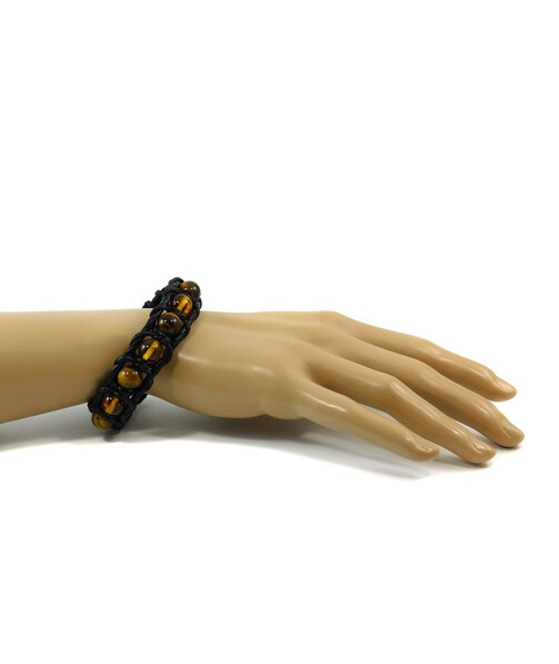 Exclusive leather bracelet "Arrest" Amber, Tiger's eye