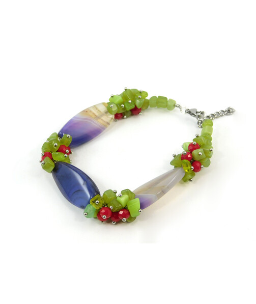 Exclusive bracelet "Song of the forest" Agate oval, Cat's eye green crumb