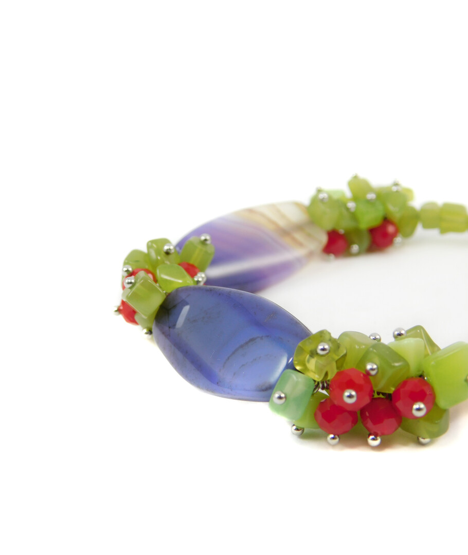 Exclusive bracelet "Song of the forest" Agate oval, Cat's eye green crumb