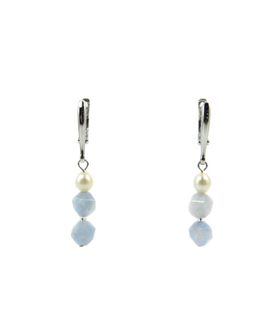 Exclusive earrings "Rima" faceted aquamarine, rice pearls