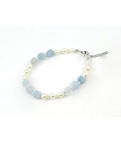 Exclusive bracelet "Rima" Aquamarine faceted, Pearls fig