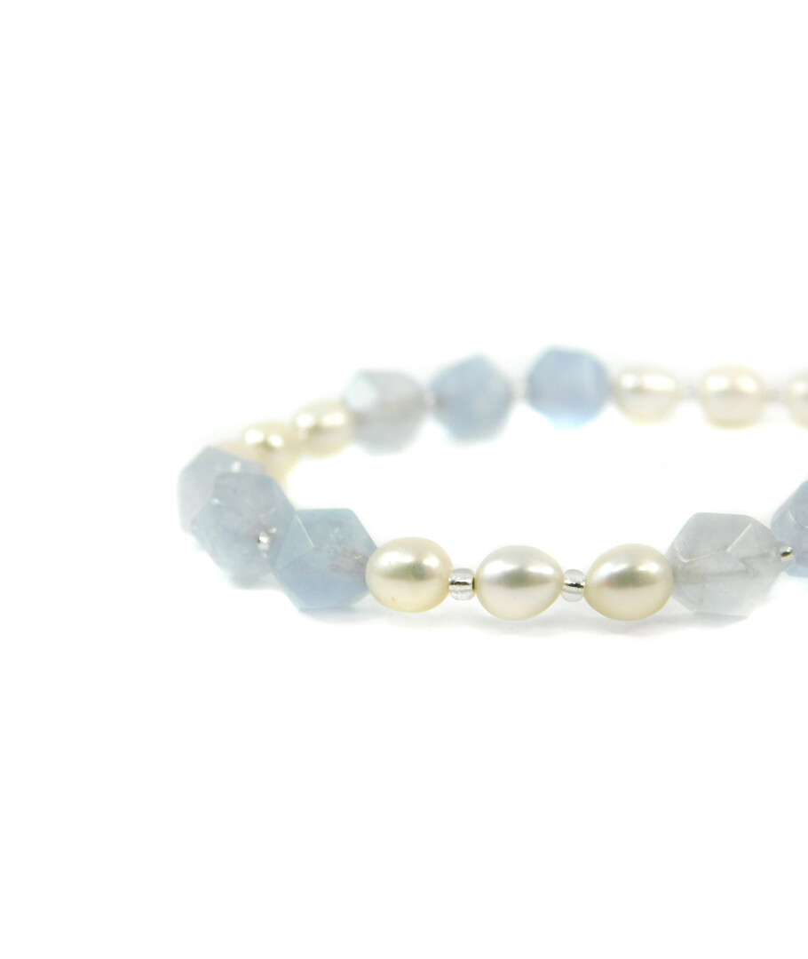 Exclusive bracelet "Rima" Aquamarine faceted, Pearls fig