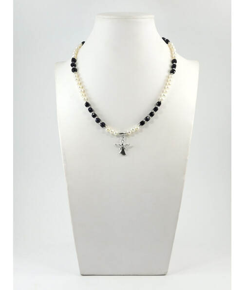 Exclusive necklace "Angelita" Aventurine cube, Pearls, silver