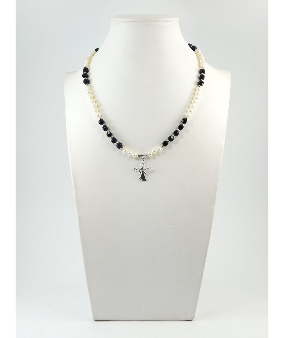 Exclusive necklace "Angelita" Aventurine cube, Pearls, silver