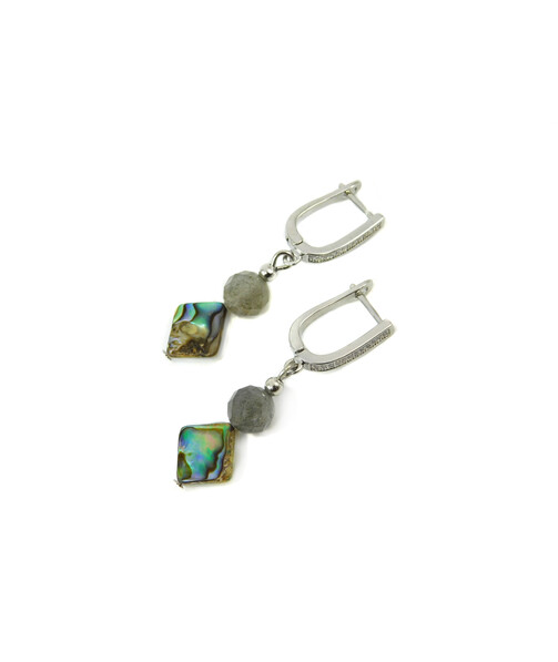 Exclusive earrings "Rhombus" Heliotis square, Labrador face