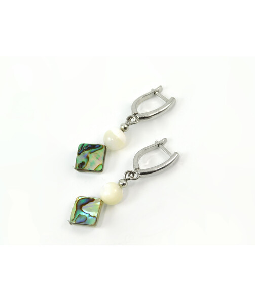 Exclusive earrings "Rhombus" Heliotis square, mother-of-pearl