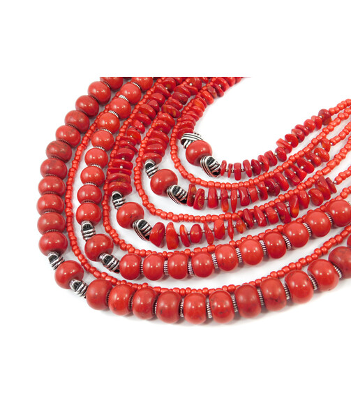 Exclusive necklace "Nine-row" Coral ("Ethnic" Collection)